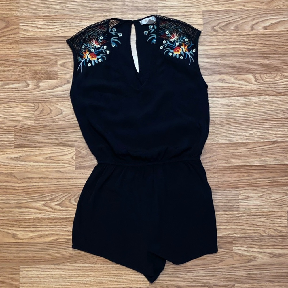 Adorable Black Embroidered Floral Romper